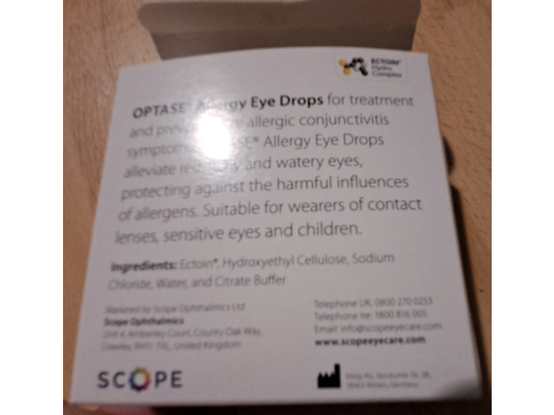 Scope Optase Allergy Eye Drops, Preservative Free, 0.5 mL, 20 Count