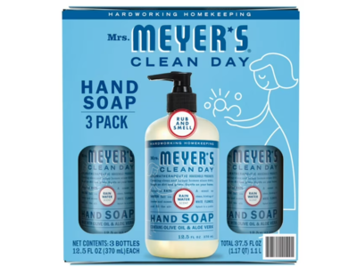 Mrs. Meyer's Clean Day Hand Soap, Rain Water, 12.5 fl oz/370 mL, 3 Pack