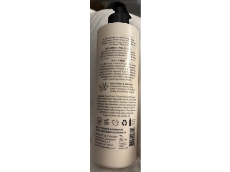 A La Maison De Provence Body Creme, Fresh Mint & Verveine, 12 fl oz/355 mL