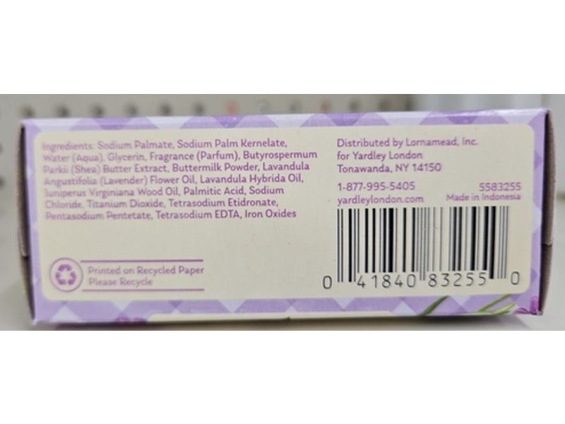 Yardley London Nourishing Baby Bar, Lavender Joy, 4 oz/113 g
