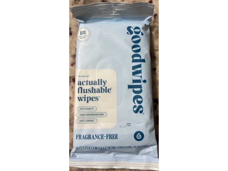GoodWipes Actually Flushable Wipes, Fragrance Free, 18 Count