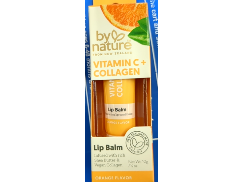 By Nature Vitamin C + Collagen Lip Balm, Orange, 10 g
