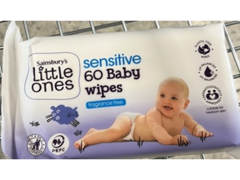Sainsbury's Little Ones Sensitive Baby Wipes, Fragrance Free, 60 Count