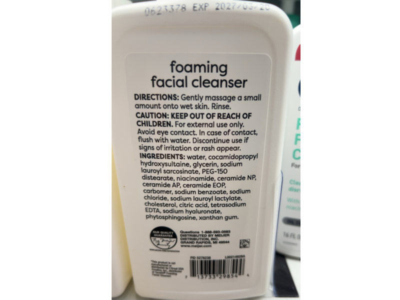 Meijer Foaming Facial Cleanser, 3 Ceramides, Niacinamide & Hyaluronic Acid, 12 fl oz/355 mL