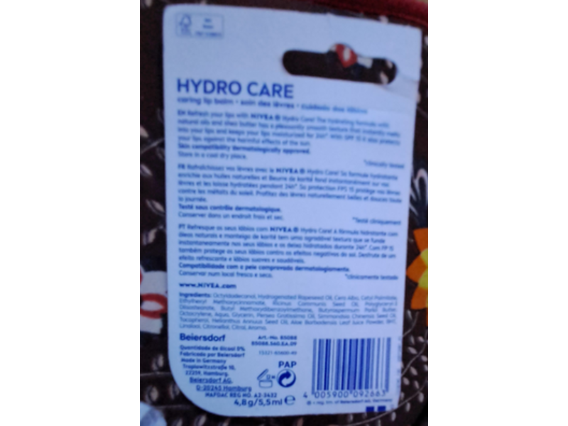 Nivea Hydro Care Melt In Moisture Lip Blam, SPF 15, 5.5 mL