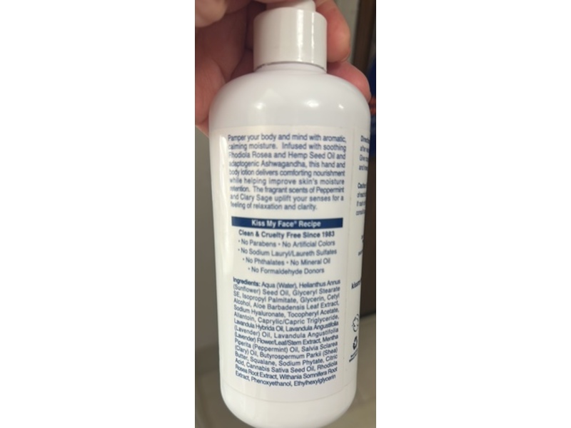 Kiss My Face De-Stress Hand & Body Lotion, Peppermint + Clary Sage, 16 fl oz/473 mL
