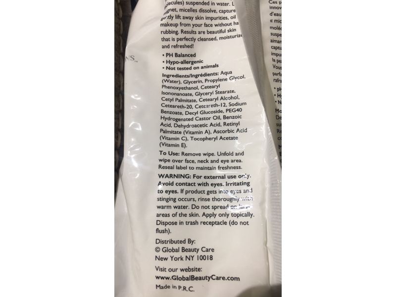 SpaScriptions Makeup Cleansing Wipes, Micellar Water, 30 Count