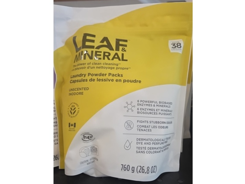 Leaf & Mineral Laundry Powder Packs, Unscented, 38 Packs, 26.8 oz/760 g