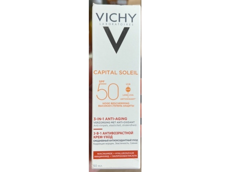 Vichy Laboratories 3 In 1 Anti Aging Care, Niacinamide + Hyaluronic, SPF 50, 50 mL