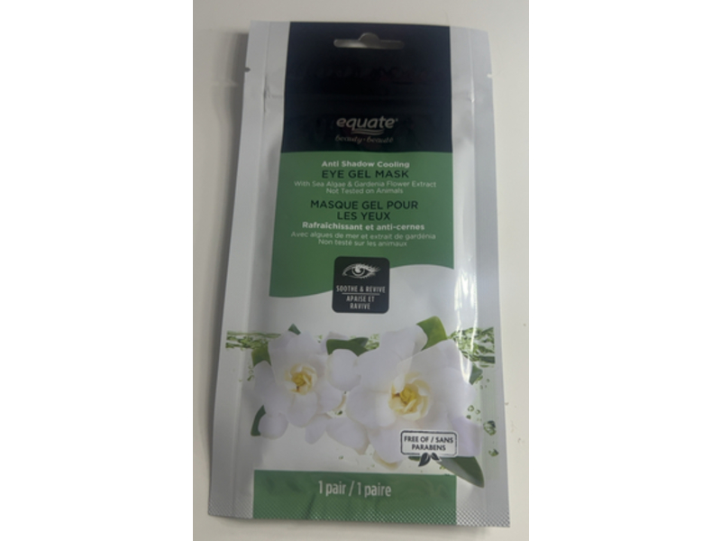 Equate Anti Shadow Cooling Soothe & Revive Eye Gel Mask, Sea Algae & Gardenia Flower Extract, 1 Pair