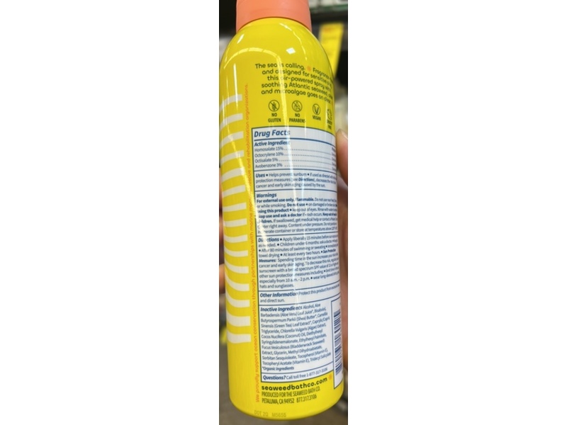 Seaweed Bath Co Sensitive Quick-Dry Sunscreen Spray, SPF 50, 5 fl oz/148 mL
