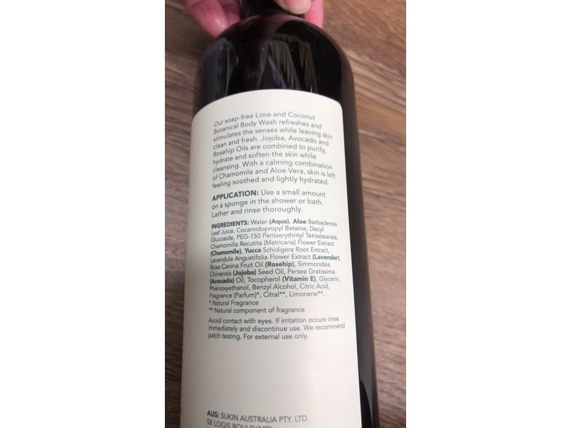 Sukin Botanical Body Wash, Lime & Coconut, 16.9 fl oz/500 mL