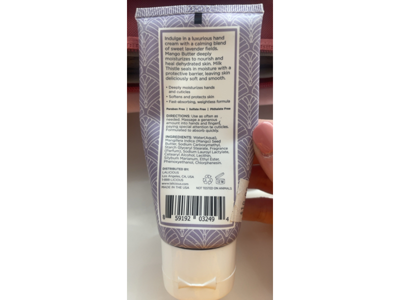Lalicious Weightless Hand Cream, Sugar Lavender, 3 oz/85 g