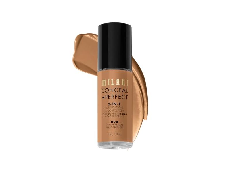 Milani Conceal + Perfect 2-In-1 Foundation + Concealer, 09A Natural Tan, 1 fl oz/30 mL