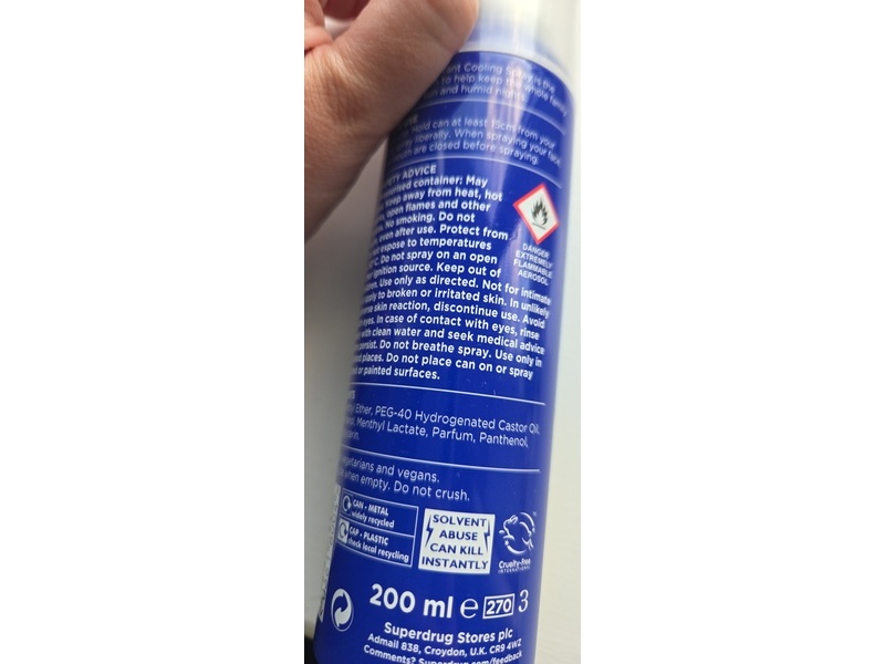 Superdrug Body & Face Instant Cooling Spray, 200 mL