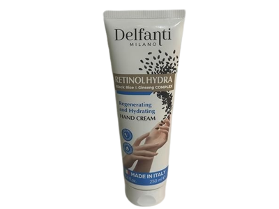 Delfanti Milano Retinol Hydra Regenerating & Hydrating Hand Cream, Black Rice & Ginseng Complex, 8.4 fl oz/250 mL