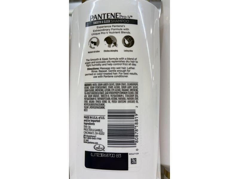 Pantene Pro-V Smooth & Sleek Shampoo, 19.1 fl oz/565 mL