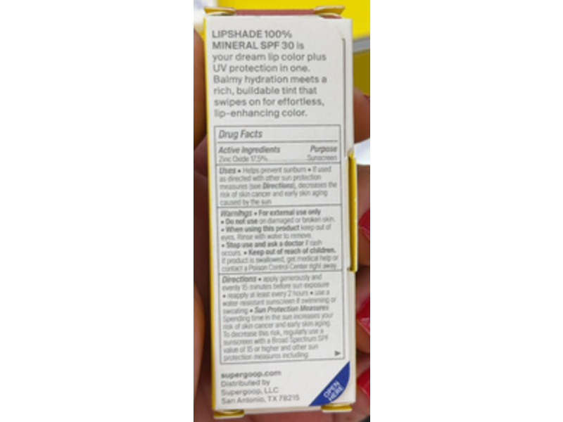 Supergoop Lipshade Lip Color, Love You More, SPF 30, Pa+++, 0.12 oz/3.5 g