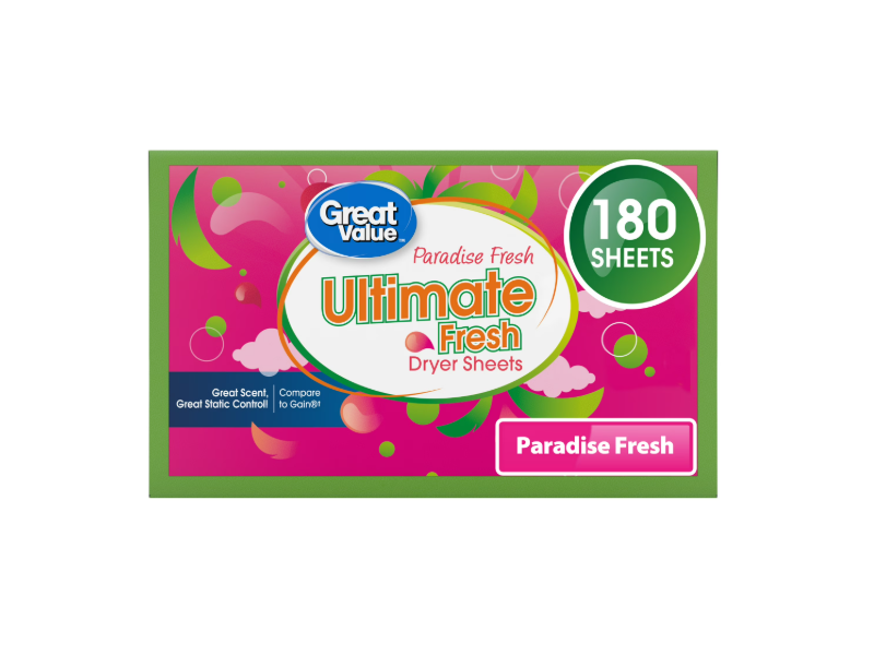 Great Value Ultimate Fresh Dryer Sheets, Paradise Fresh, 180 Count