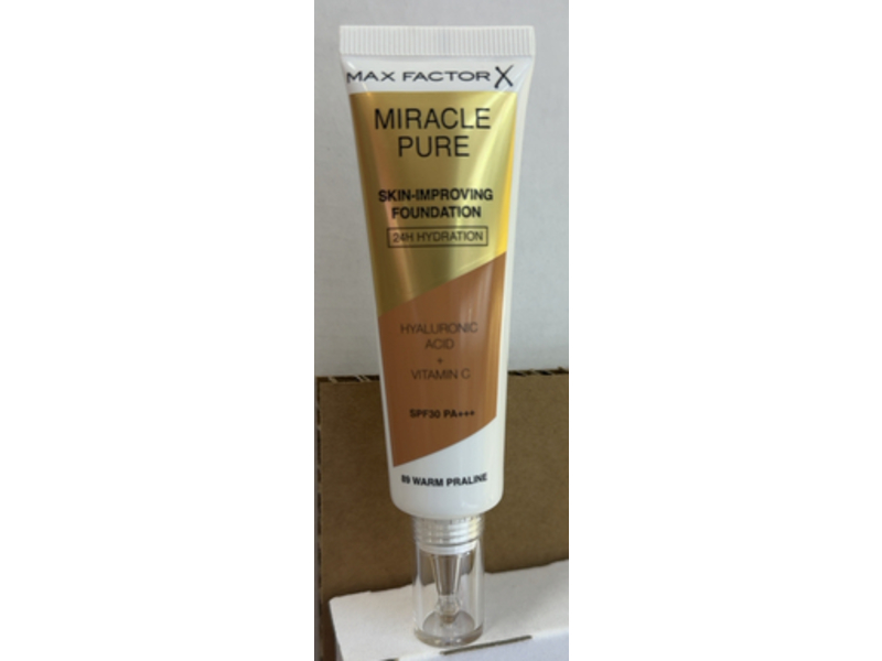 Max Factor Miracle Pure Skin Improving Foundation, SPF 30 PA+++, 89 Warm Praline, 1 fl oz/30 mL