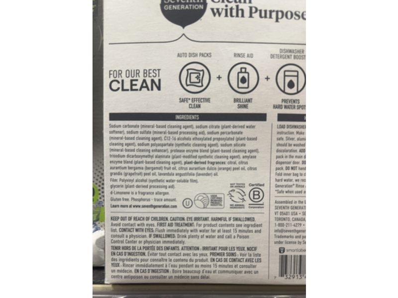 Seventh Generation Power+ Dishwasher Detergent Packs, Fresh Citrus Scent, 7.9 oz/225 g, 15 Packs