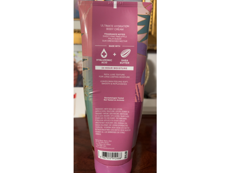 Bath & Body Works Pink Pineapple Sunrise Ultimate Hydration Body Cream, Hyaluronic Acid, 8 oz/226 g