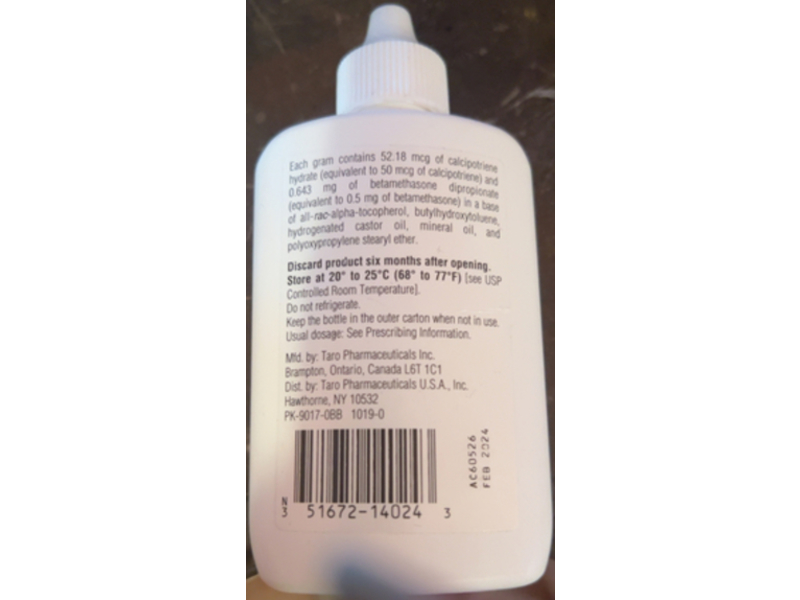 Calcipotriene and Betamethasone Dipropionate Suspension, 0.005% / 0.064%, 60 g, Taro (Rx)