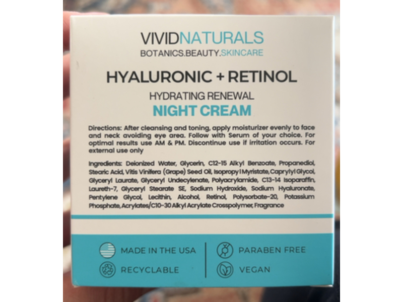 VividNaturals Hyaluronic + Retinol Hydrating Renewal Night Cream, 2 oz/60 mL