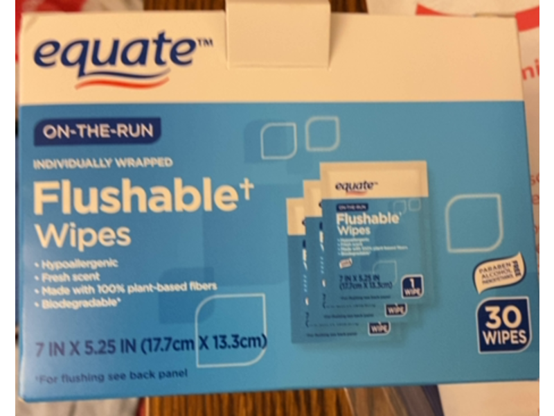 Equate On-The-Run Flushable + Wipes, 30 Counts