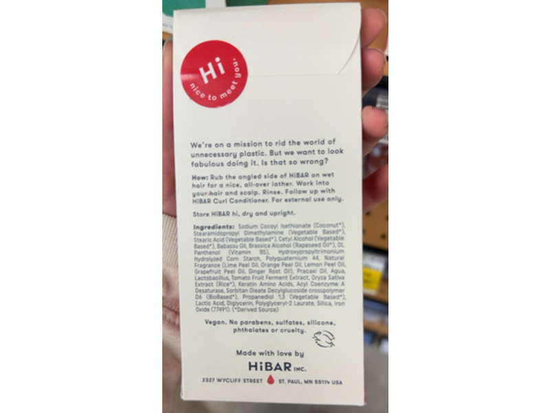 HiBAR Curl Solid Shampoo Bar, 3.2 oz/90 g