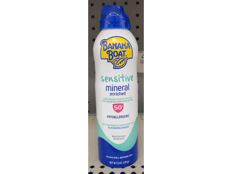 Banana Boat Sunscreen Lotion Spray, Sensitive Mineral Enriched, UVA/UVB SPF 50+, 6 oz/170 g