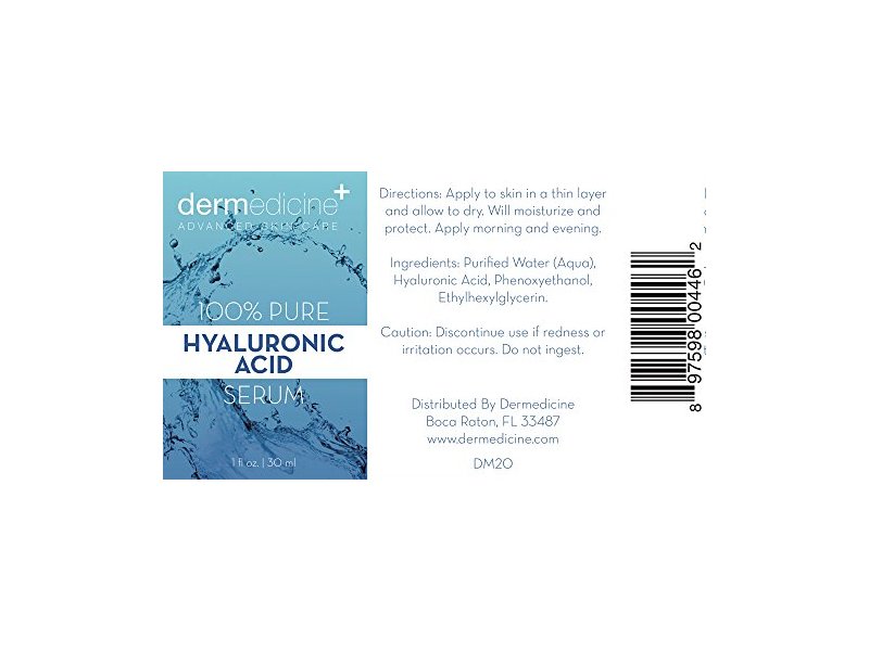 Dermadicine 100% Pure Hyaluronic Acid Serum, 1fl oz/30ml