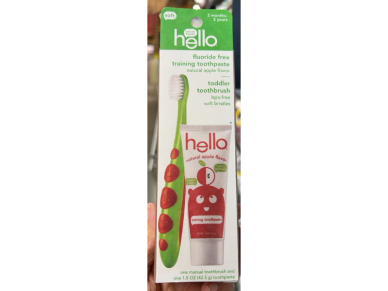 Hello Fluoride Free Training Toothpaste & Toothbrush Set, Soft, Apple Flavour, 1.5 oz/42.5 g