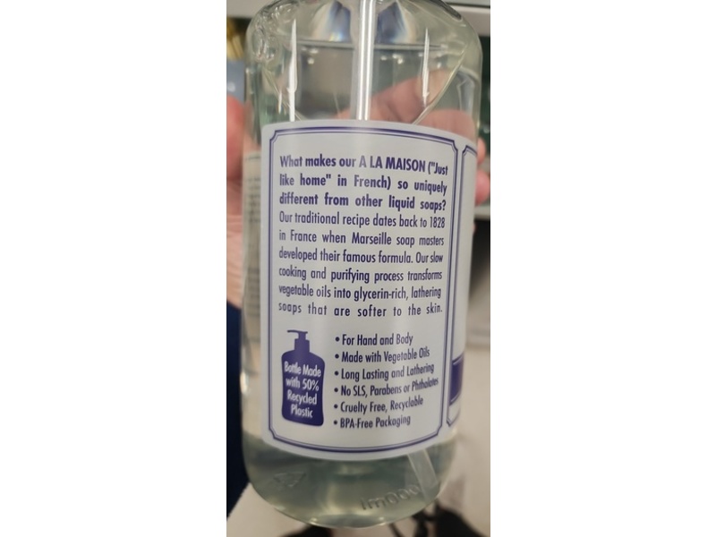 A La Maison De Provence Liquid Hand & Body Soap, Fragrance Free, 33.8 fl oz/1 L