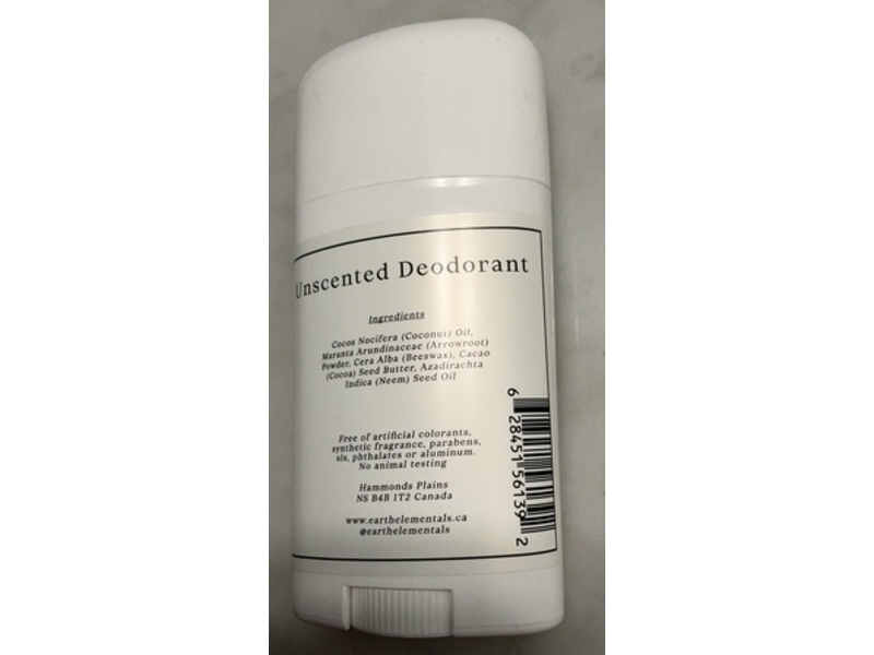 Earth Elementals Natural Deodorant, Unscented, 60 g