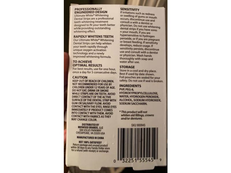 Family Wellness Ultimate White, Whitening Dental Strips, 10 Strips, 5 Treatments