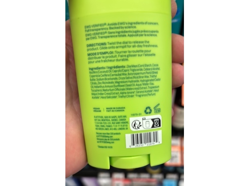 Attitude Super Leaves Deodorant, Pear & Amber, 2.64 oz/75 g