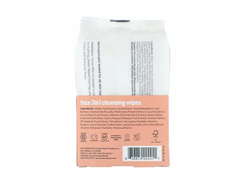 EO FACIAL 3-IN-1 CLEANSING WIPES 30 COUNT
