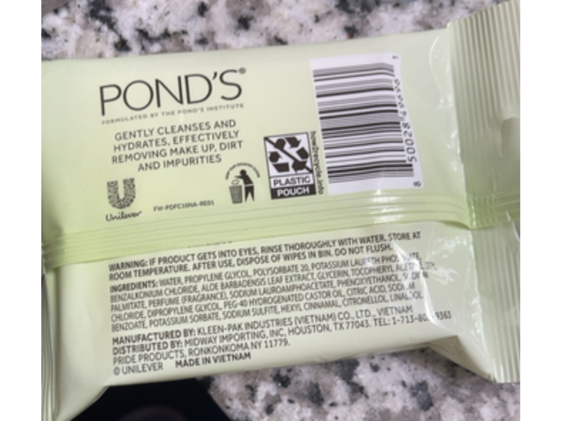 Ponds Makeup Remover Facial Wipes, Purify & Refresh, 10 Count, 6 pack