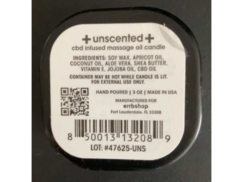 Errbshop Rb+ CBD Infused Massage Oil Candle, 3 oz