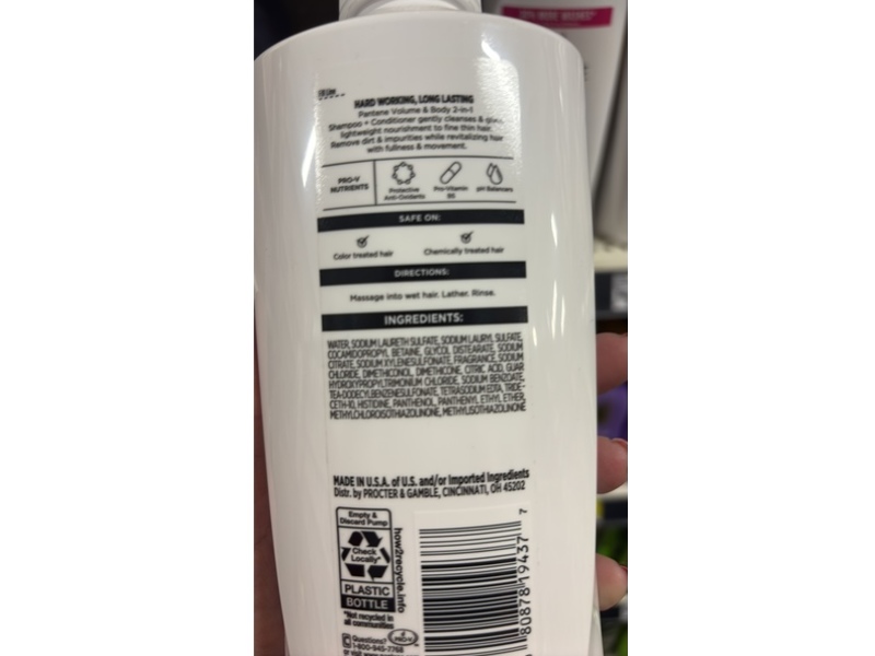 Pantene Volume & Body 2 In 1 Shampoo + Conditioner, 17 fl oz/505 mL