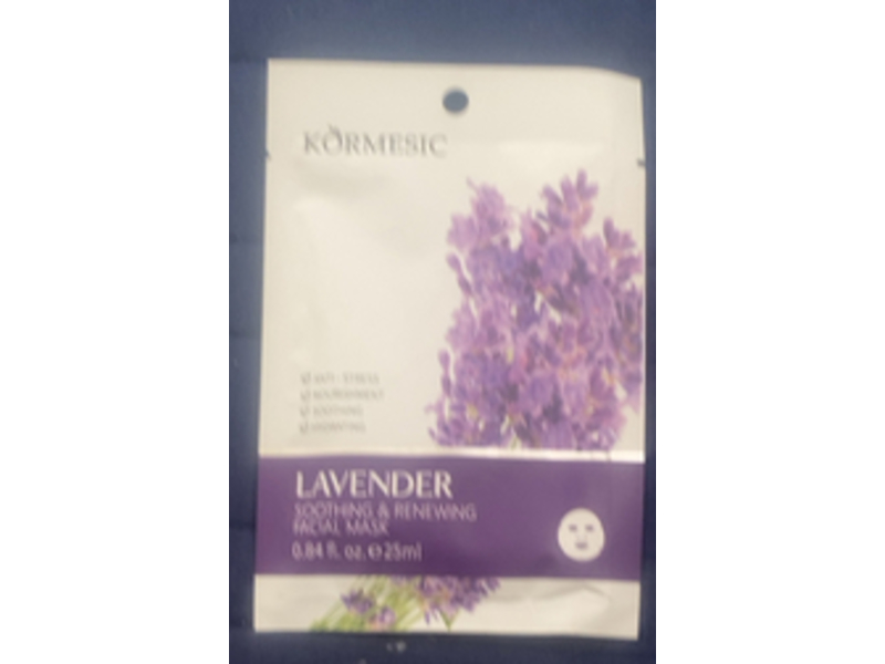 Kormesic Soothing & Renewing Facial Mask, Lavender, 0.84 fl oz/25 mL, Pack Of 10