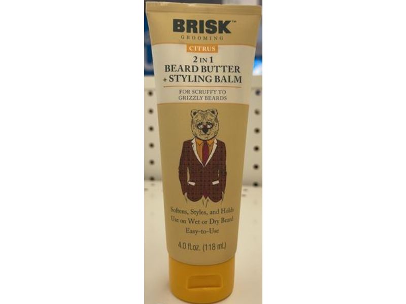 Brisk Grooming Beard Butter + Styling Balm, Citrus, 4 fl oz/118 mL