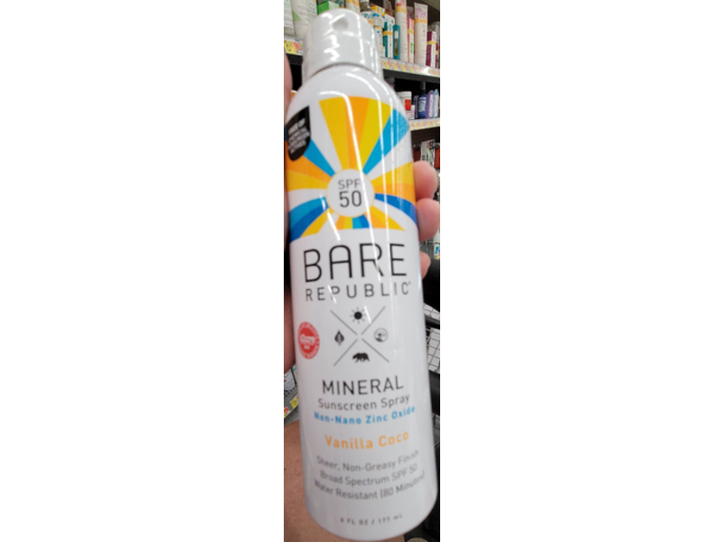Bare Republic Mineral Sunscreen Spray, Vanilla Coco, 6 fl oz/177 mL