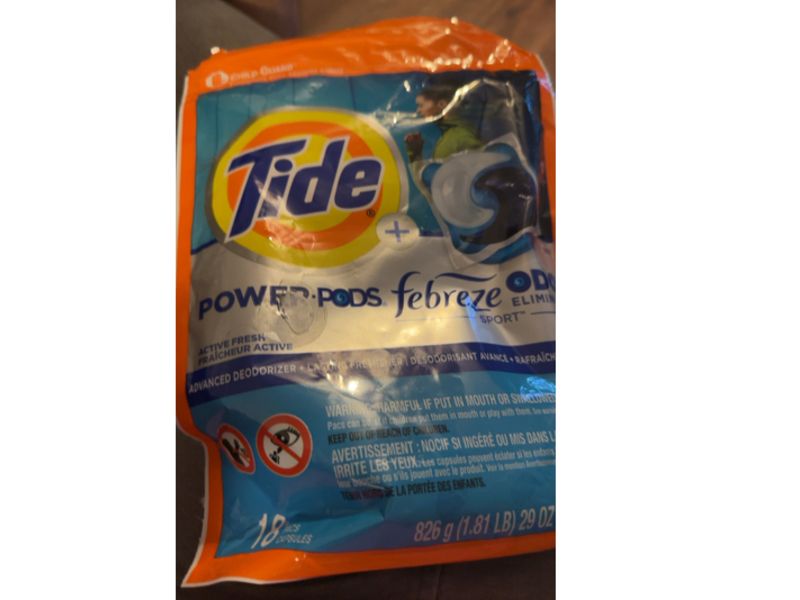 Tide Power Pods Laundry Detergent, Active Fresh, 29 oz/826 g, 18 Pacs