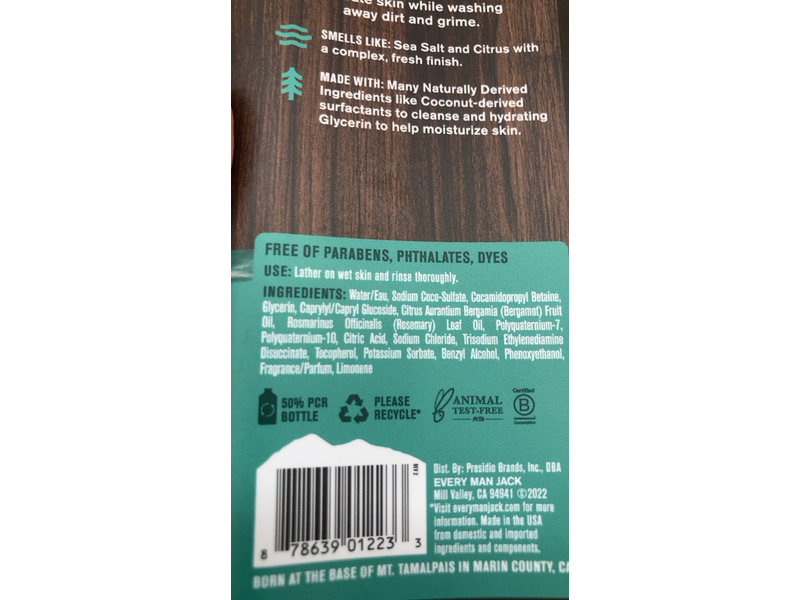 Every Man Jack Body Wash, Sea Salt + Citrus, 13.5 fl oz/400 mL