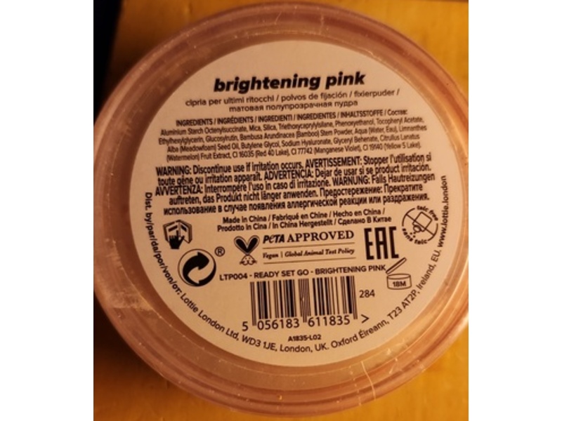 Lottie London Ready Set! Go Undereye Setting Powder, Brightening Pink,0.52 oz/15 g