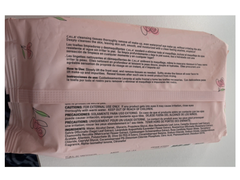 Cala Make-Up Remover Cleansing Tissues, Rosewater, 60 Sheets