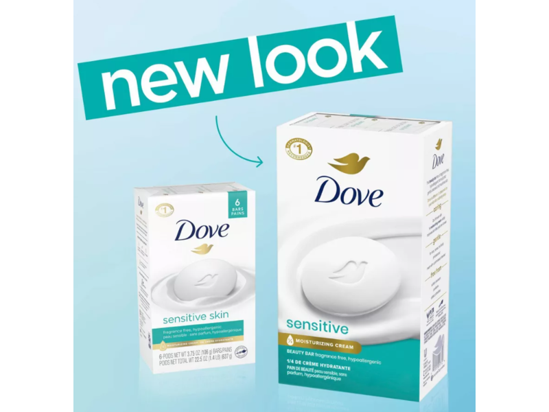 Dove Sensitive Skin Beauty Bar, 2.6 oz/75 g, Pack of 4