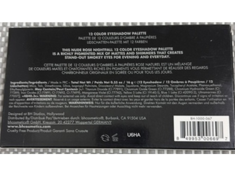 BH Cosmetics Nude Rose Night Fall Eyeshadow Palette, 0.55 oz/16 g